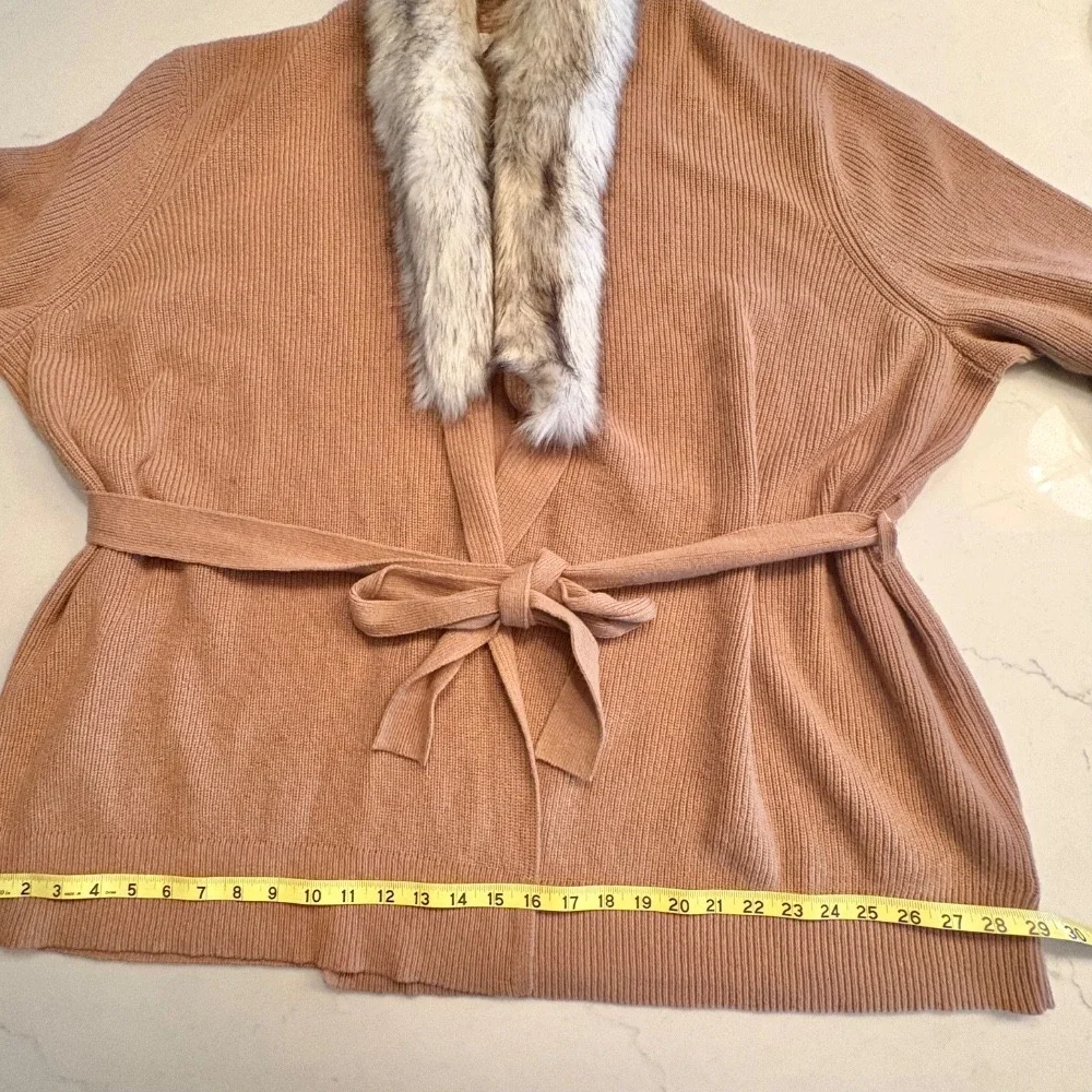 Michael Kors Camel Wrap Cardigan with Faux-Fur Shawl Collar